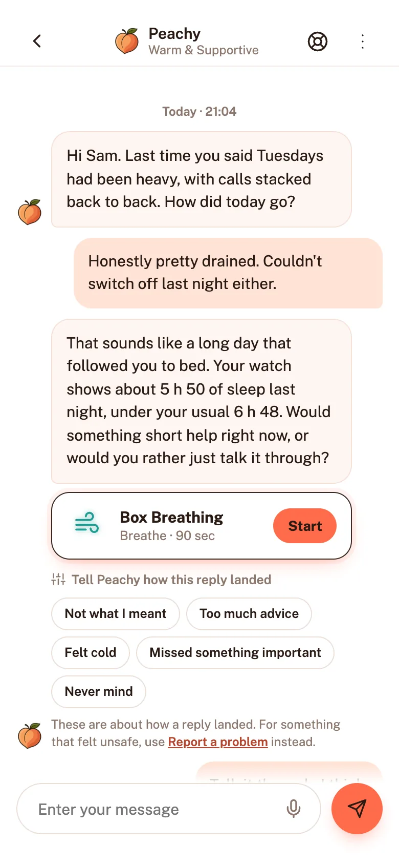 A chat with Peachy about a long day